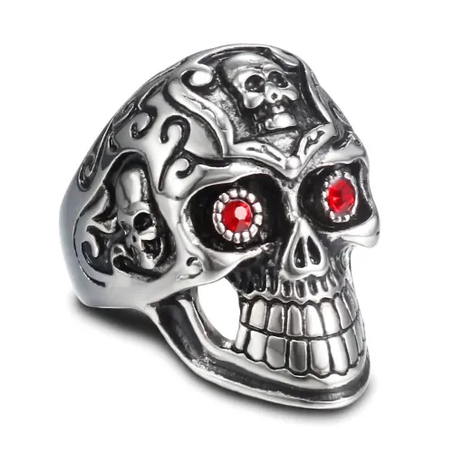 RTM546 Diamond Skull Ring Men's Titanium Stainless Steel Band