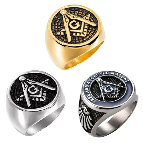 RTM2212 Masonic Logo Men's Band Durable Stainless Steel Ring for Freemasons