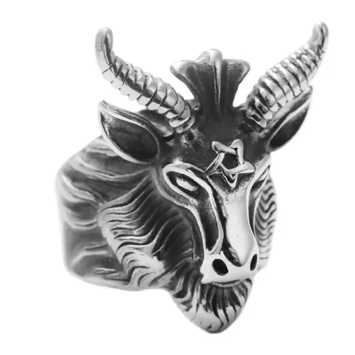 RTM1757 Punk Antelope Sheep Ring Stainless Steel with Pentagram Design Animal Ornament
