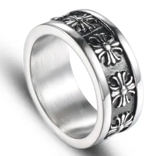RTM617 Stainless Steel Punk Cross Ring Unisex Cross Flower Ring for Men and Women