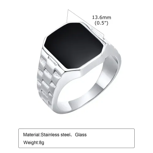 RTM79 Men's Square Epoxy Stainless Steel Ring Bold Jewelry for Men