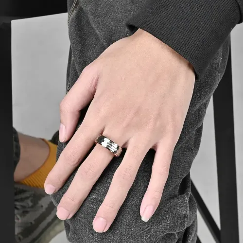 RTM1101 Men's Stainless Steel Hammered Couple Ring Perfect Ornament for Him