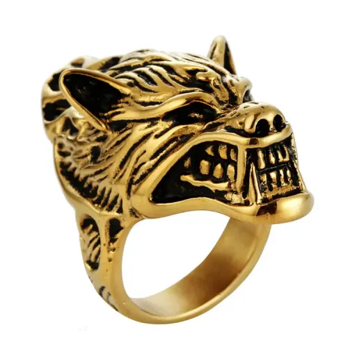 RTM2130 Wolf Head Ring Stainless Steel Cyberpunk Jewelry for Men