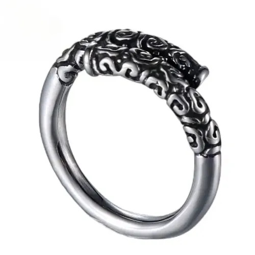 RTM596 Sun Wukong Gold Hoop Ring Punk Chinese Ethnic Stainless Steel Jewelry