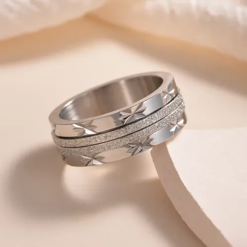 RTM1396 8MM Rotatable Sand Surface Stainless Steel Ring for Women Stress Relief Jewelry