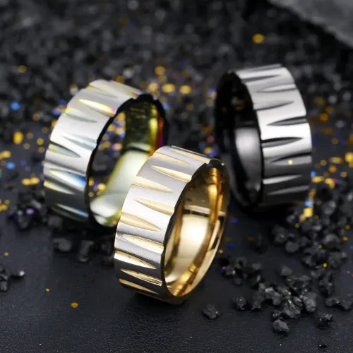 RTM1350 Colorful Brushed Stainless Steel W Victory Ring Vacuum Electroplated Jewelry