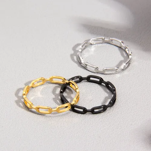 RTM1223 Stainless Steel Hollow Chain Ring Sleek Couple's Tail Jewelry