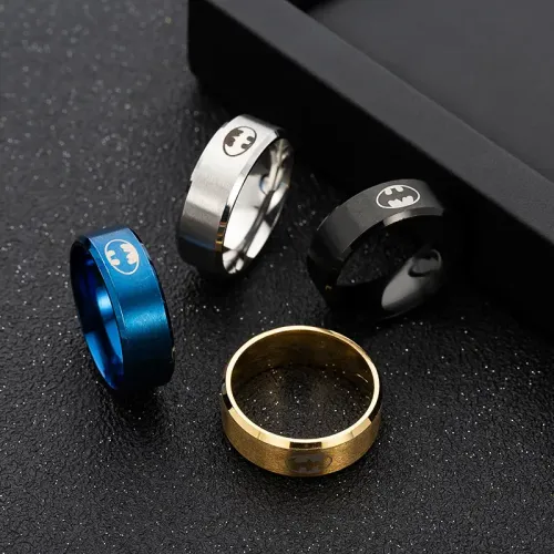 RTM1134 Laser Marked Batman Charm Ring Durable Stainless Steel Superhero Jewelry