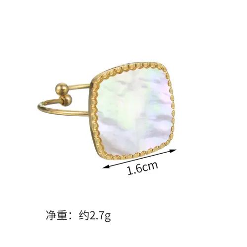RTM2467 14K Gold Plated Stainless Steel Open Ring with White Mother of Pearl Women's Literary Jewelry