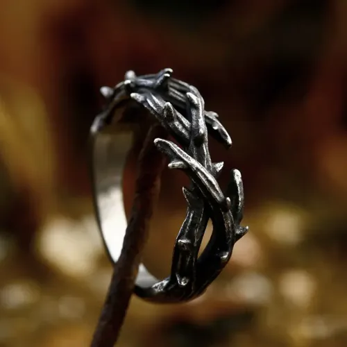 RTM2315 Cast Stainless Steel Branch Ring with Thorns Unique Men's Jewelry