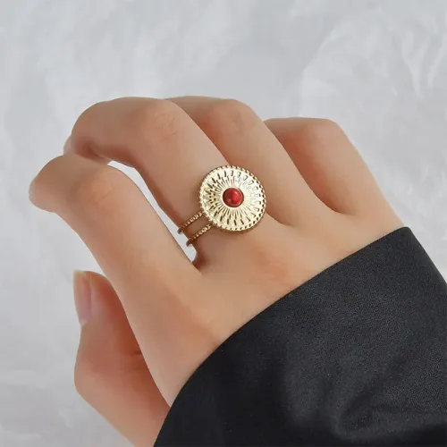 RTM2439 C-Shaped Embossed Adjustable Ring for Women 14K Gold Stainless Steel