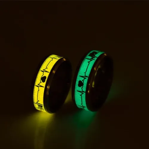 RTM1275 Orange & Blue Luminous ECG Couple Rings Heartbeat Design Jewelry
