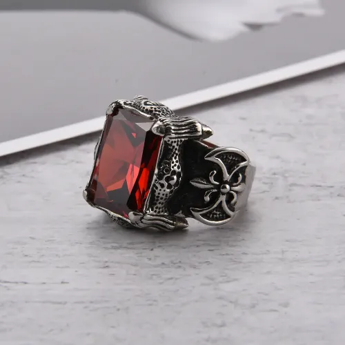 RTM2218 Men's Ruby Dragon Ring with Zirconia Chinese Stainless Steel Band