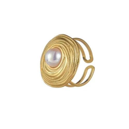 RTM2435 18K Gold Circle Pearl Open Ring Elegant Stainless Steel Jewelry