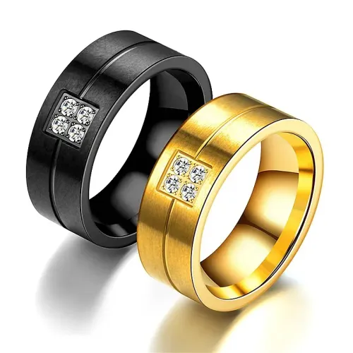 RTM720 Luxury Black Diamond & Zircon Men's Ring Stainless Steel Couple Jewelry