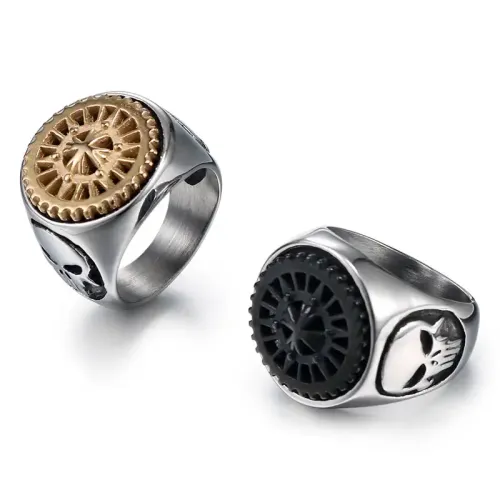 RTM533 Men's Titanium Steel Skull Ring Gear-Inspired Stainless Band for Him