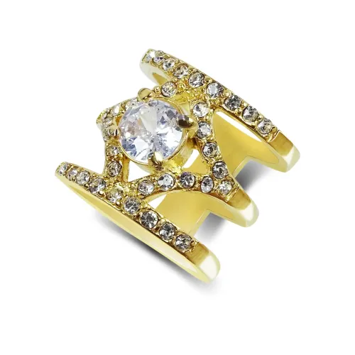 RTM410 18K Diamond Titanium Steel Ring Geometric Zircon Band for Men Women