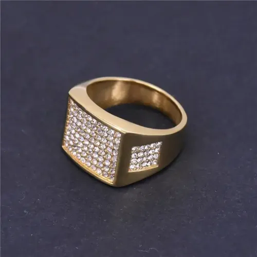 RTM380 Gold Plated American Diamond Ring Square Stainless Steel Jewelry