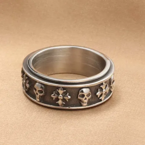 RTM1948 Stainless Steel Skull Ring with Cross Design Men's Gothic Jewelry Accessory