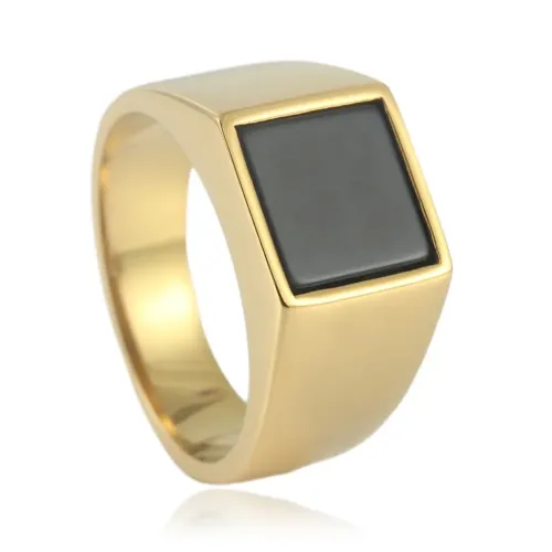 RTM1604 Black Stainless Steel Square Ring for Men Sleek Modern Accessory