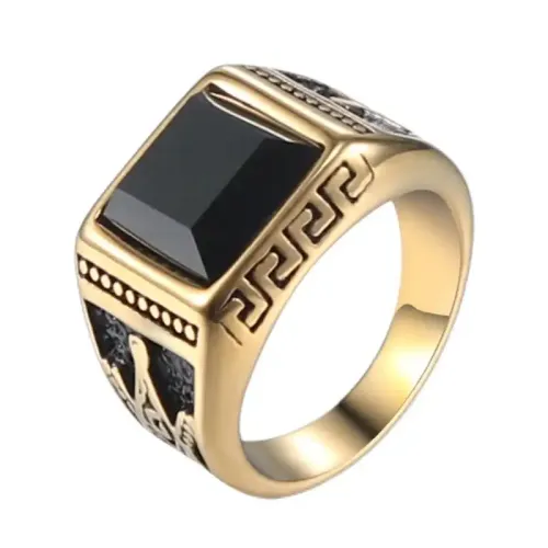 RTM585 Exclusive Masonic Men's Ring Black Stone Stainless Steel Jewelry
