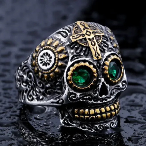 RTM2377 Men's Stainless Steel Skull Ring Carved Design Bold Jewelry Accessory