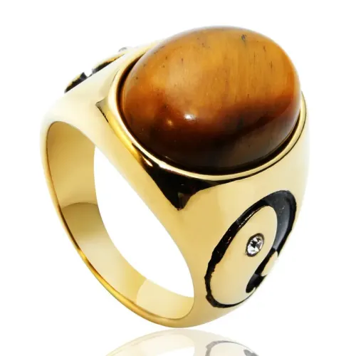 RTM2035 Bagua Tiger Eye Stone Ring Punk Stainless Steel Gemstone Band