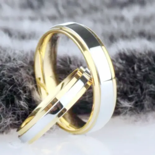 RTM949 Elegant Gold & Silver Two-Tone Stainless Steel Couple Rings Perfect Matching Jewelry