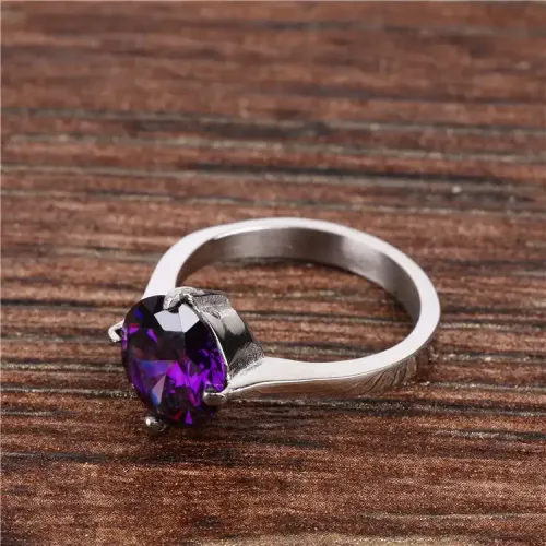 RTM376 Color Gemstone Titanium Ring Women's Four Claw Elegant Jewelry