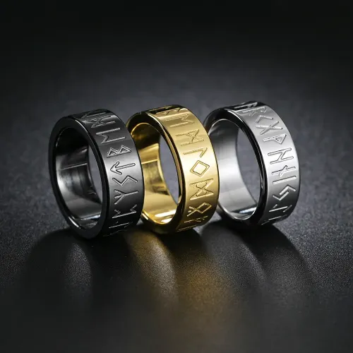 RTM1349 Viking Rune Ring Couple's Stainless Steel Norse Text Jewelry