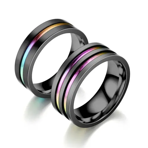 RTM715 Men's Black & Two-Tone Stainless Steel Couple Rings Matching Bands