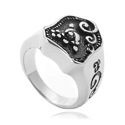 RTM1707 Punk Flower Totem Stainless Steel Ring Stylish Men's Fashion Accessory