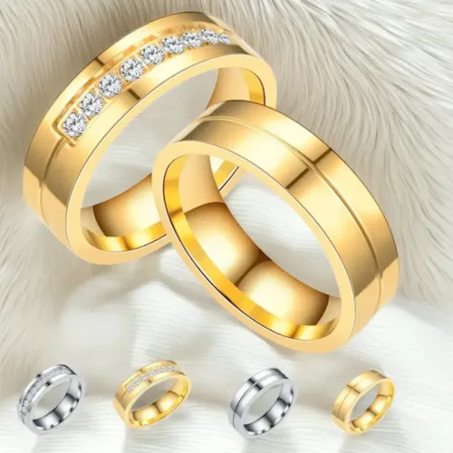 RTM988 Luxury Diamond & Zircon Couple Rings Durable Stainless Steel Love Bands
