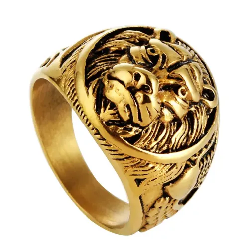 RTM2133 Punk Lion Square Ring Stainless Steel,Round Design for Men