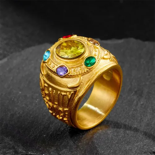 RTM2213 Elegant Golden Gemstone Ring Luxurious Stainless Steel Jewelry Accessory