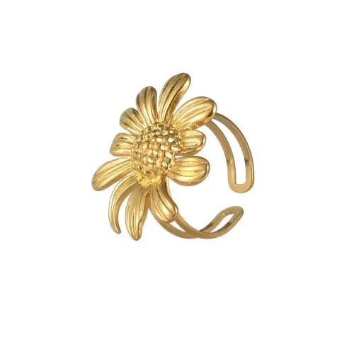RTM2451 18K Gold Plated Stainless Steel Open Flower Ring Elegant Jewelry