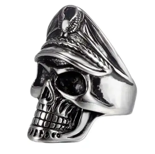 RTM547 Men's Officer Skull Ring Titanium Stainless Steel Biker Jewelry