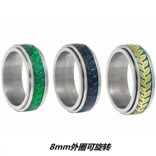 RTM1374 Stainless Steel Olive Leaf Peace Branch Rotatable Ring Unique Ornaments