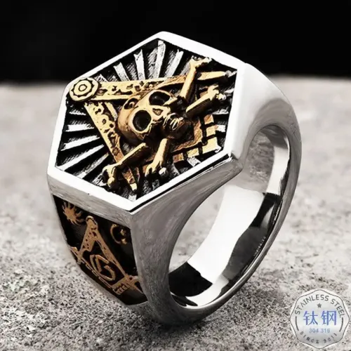 RTM2405 Masonic Skull Ring Punk Stainless Steel Souvenir for Men