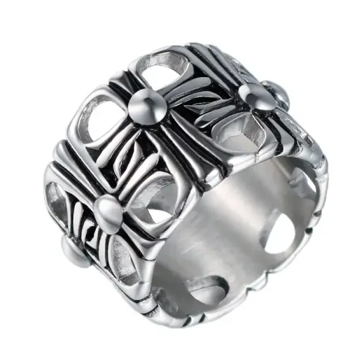RTM496 Unisex Hollow Cross Ring Titanium Steel Fashion Ornament for Men Women