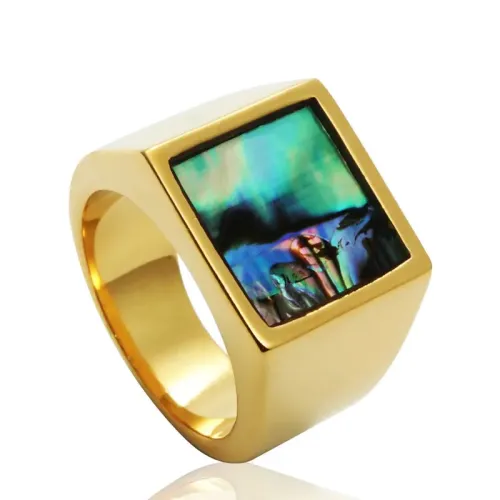 RTM2084 Colorful Shell Square Ring Stainless Steel with Vibrant Colors