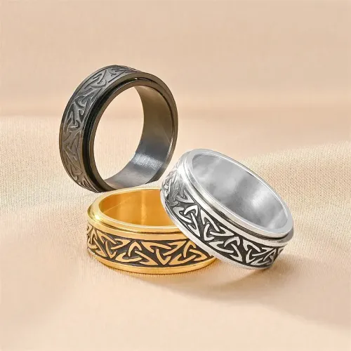 RTM734 Men's Northern Celtic Knot Rotatable Ring Stainless Steel Decompression Jewelry
