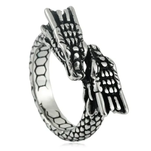 RTM1568 Double Headed Shenlong Stainless Steel Ring Exclusive Men's Jewelry