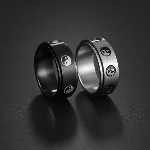 RTM1363 8MM Stainless Steel Men's Bagua Ring Stress Relief Turning Jewelry