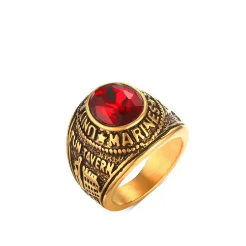 RTM114 Men's Gold Stainless Steel Ring with Red Rhinestone Luxury Jewelry
