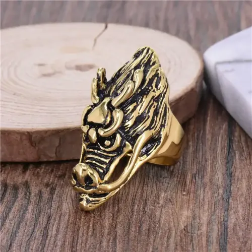 RTM285 Dragon Head Titanium Ring 316L Stainless Steel Men's Mythical Beast Jewelry