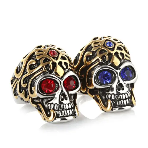 RTM2160 18K Electroplated Stainless Steel Men's Skull Diamond Ring Punk Style