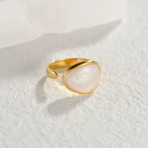 RTM2549 18K Gold Open Ring with Stainless Steel Oval Oil Drip Design for Women