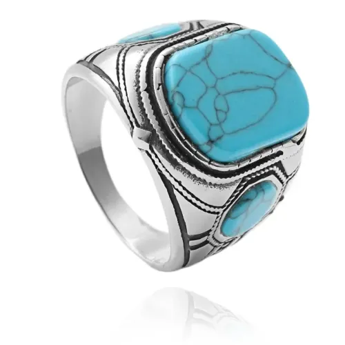 RTM1867 Turquoise Stainless Steel Ring with Animal Feather Design Unique Jewelry