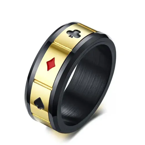 RTM8 Men's Rotating Stainless Steel Playing Card Ring Unique Gamblers Jewelry